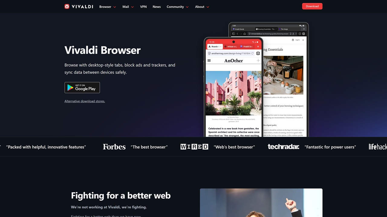 vivaldi.com homepage