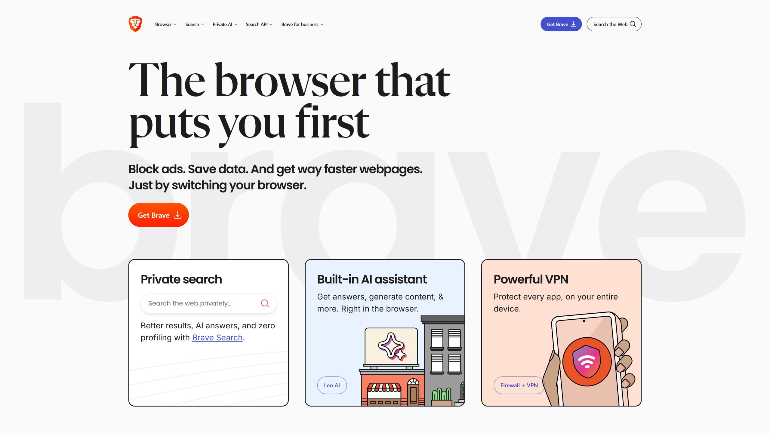 Brave browser's homepage